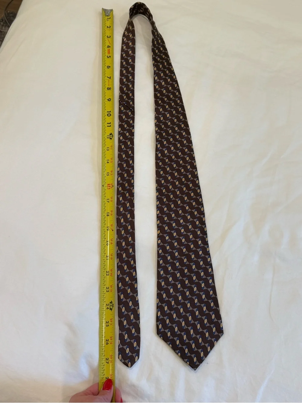 Vintage John Henry  Brown Men's Tie with Blue & Gold Pattern